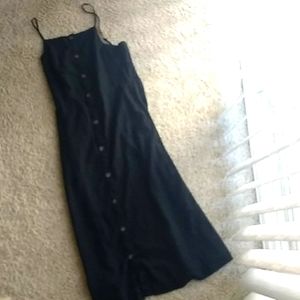 Black linen blend button up dress